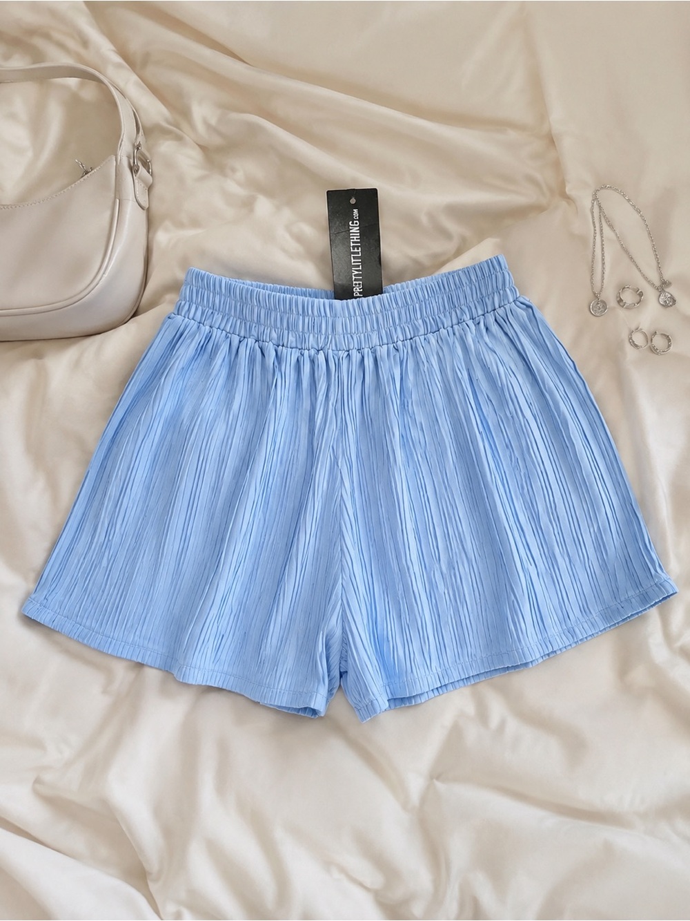 PrettyLittleThing Sky Blue High Waist Pleated Shorts